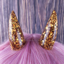 Load image into Gallery viewer, Gold Glitter Fang Horns
