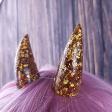 Load image into Gallery viewer, Gold Glitter Fang Horns
