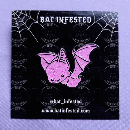 Pink Glitter Bat Enamel Pin